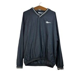 Vintage 90s Reebok V-Neck Pullover Windbreaker Black Pockets Uni Anorak Size XL